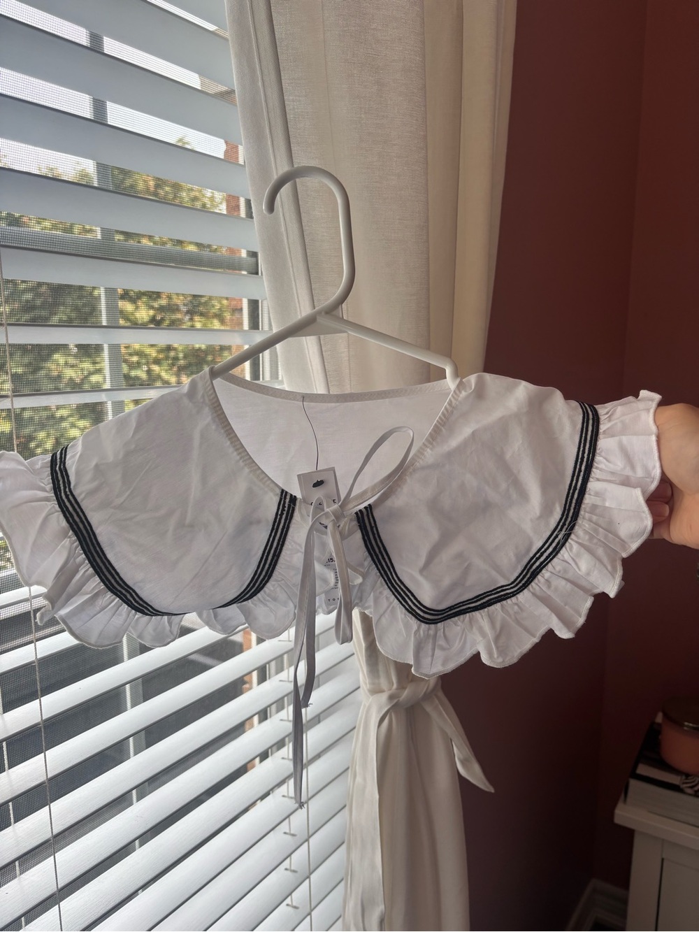 Topshop White Ruffled Sailor Collar with Black Trim